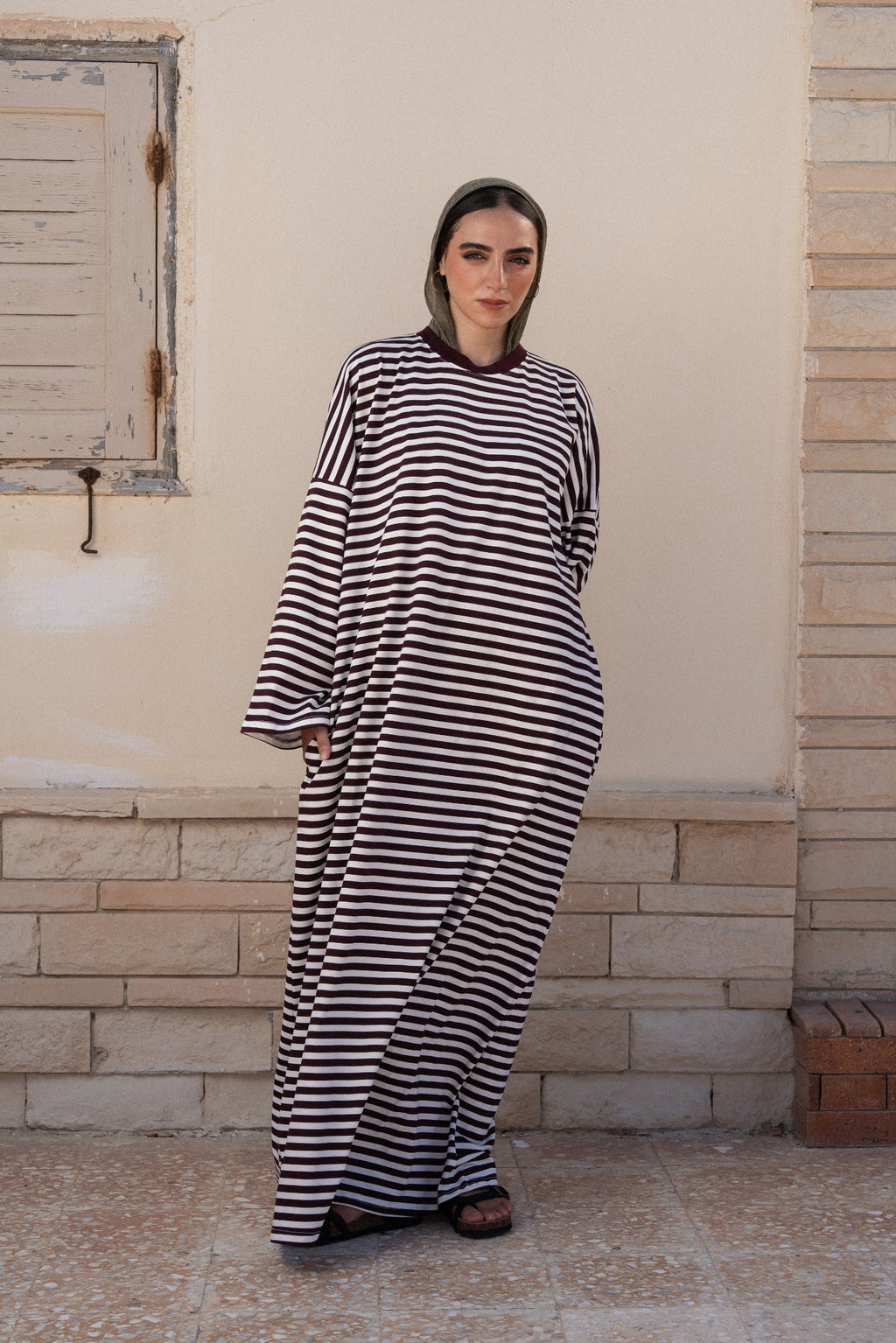 STRIPPED MAXI T-SHIRT DRESS